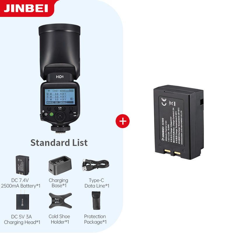 Photography Lighting - JINBEI HD-1ラウンドヘッドHSSスピードライト屋外撮影カメラフラッシュライトリチウムイオンバッテリーキット（バッテリー付き）