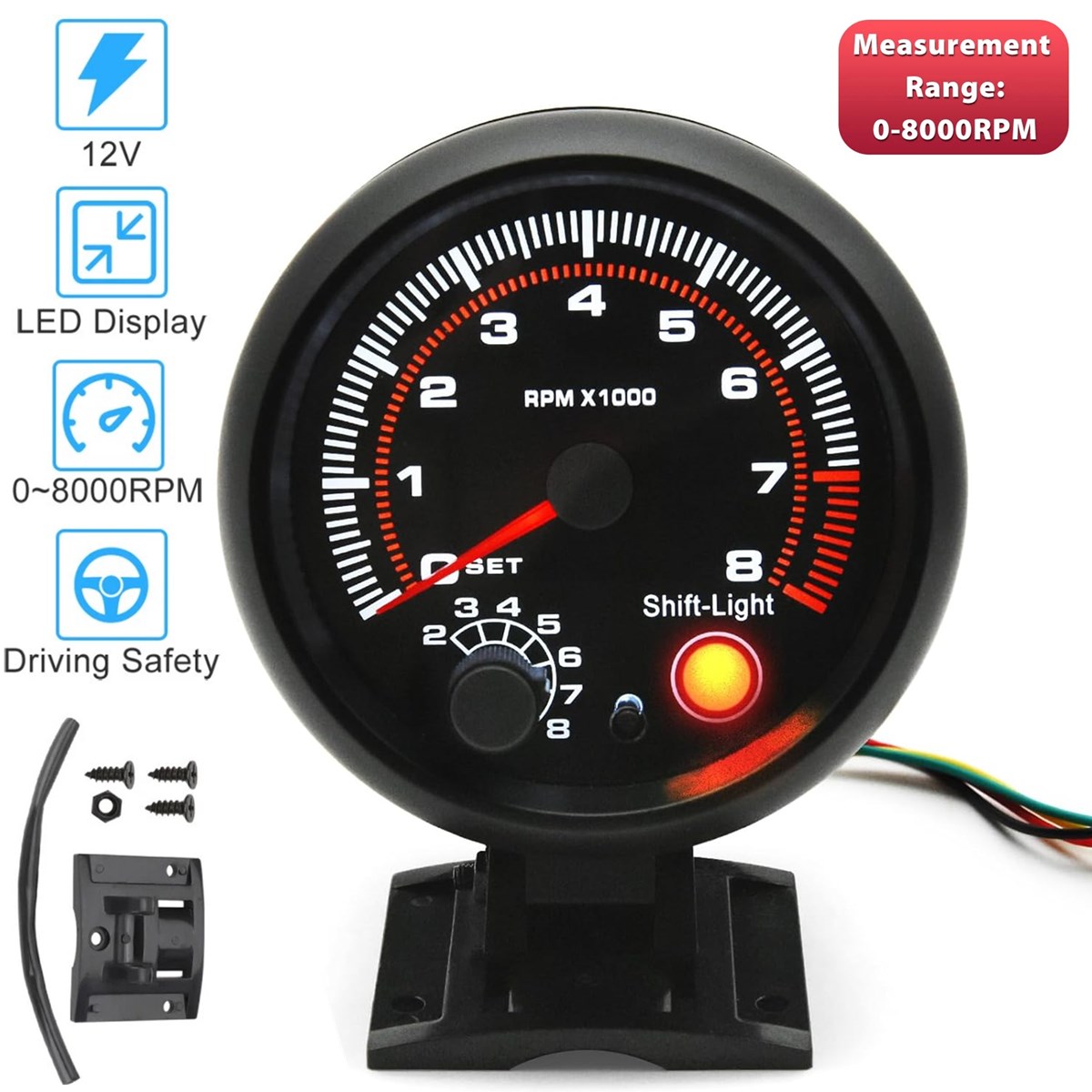 Light Meter Incident - 12V 3.75インチ ユニバーサルカータコメーターゲージ、0-8000 RPM デジタルRPMメーター（LEDシフトライト付き）、自動車、トラック、パフォーマンス車両用レーシングタコメーターゲージ