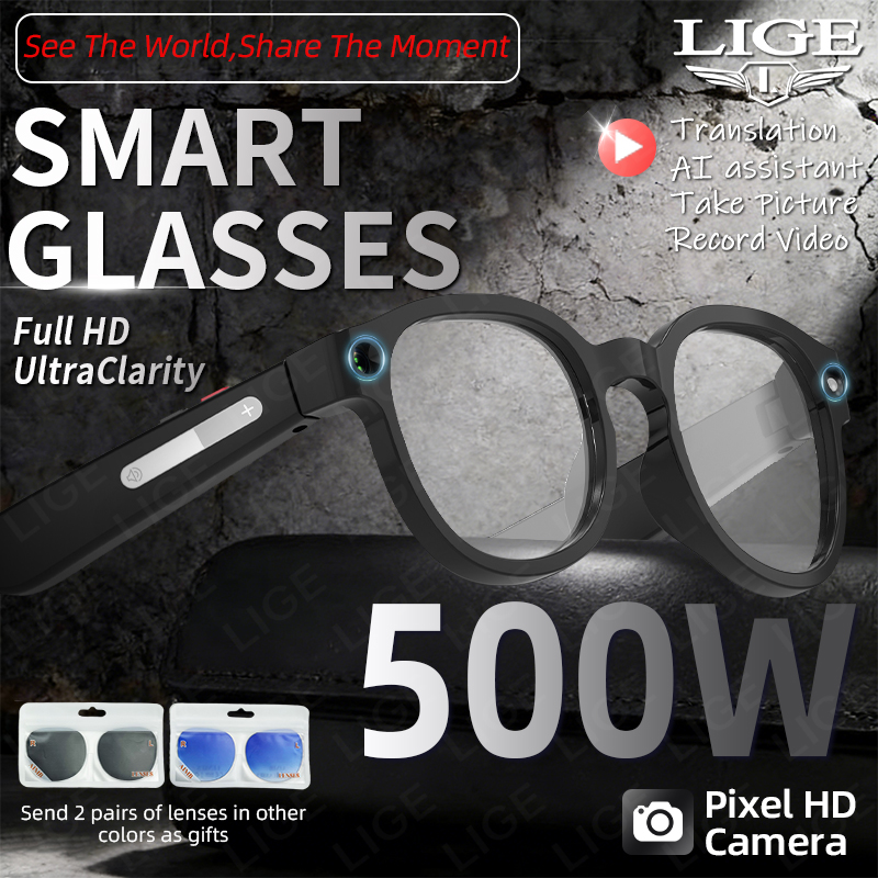 Photography Translate - LIGEスマートサングラス メンズ 500Wカメラ搭載 AI撮影 ビデオ インテリジェントインタラクティブ翻訳