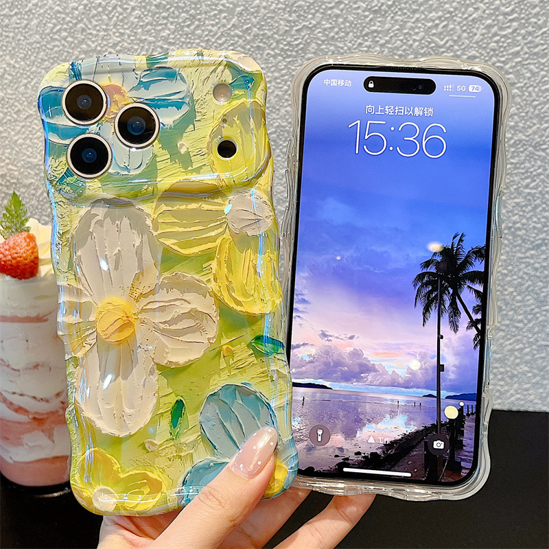 Photography Hobby - ファッションオイルペイント花柄ウェーブフォンケース iPhone 17 Air 16 15