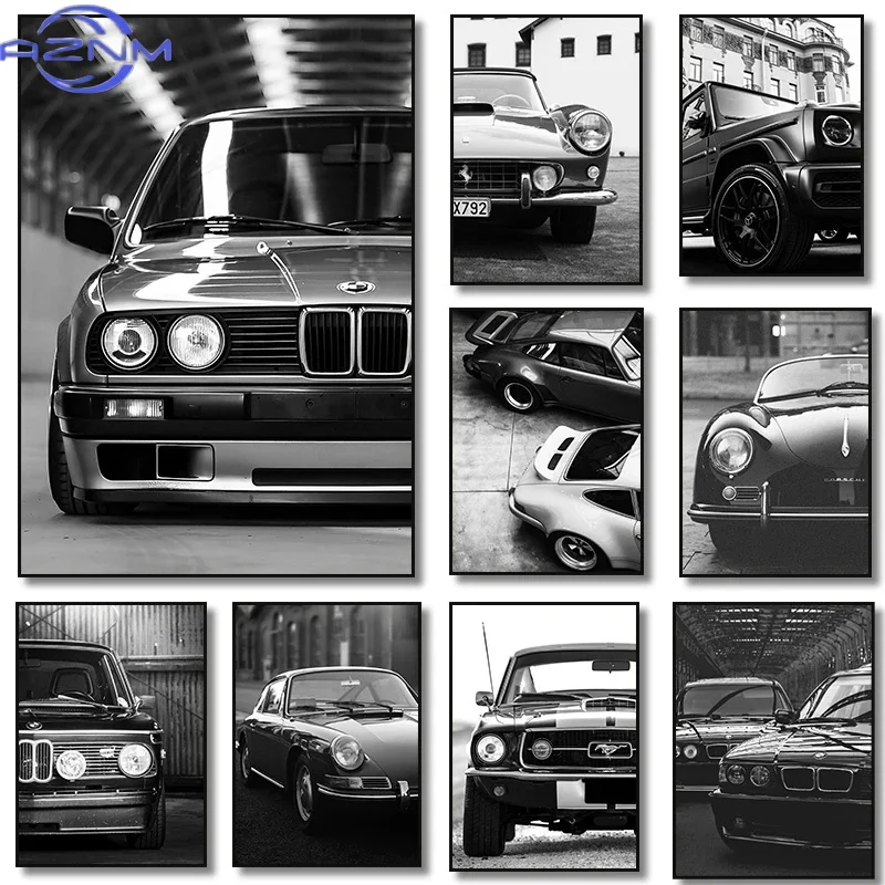 現代ファッションウォールアートシンプルな黒と白の高級車HDキ - Photography Trend のレビューと価格