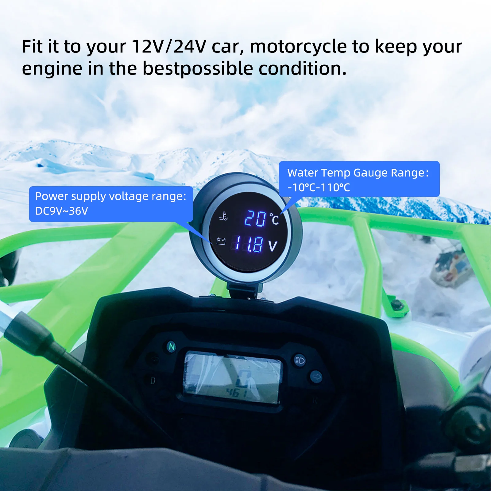 2 で 1 ラウンド LED デジタル水温計電圧計ボルト電圧 - Light Meter Incident のレビューと価格