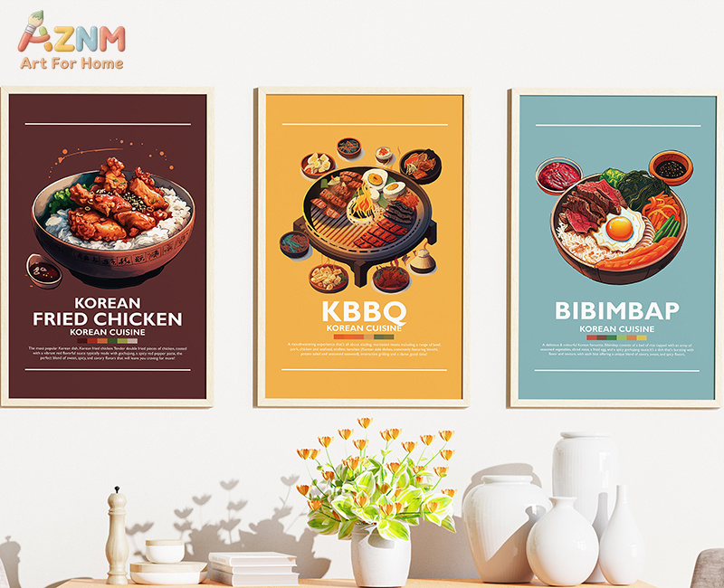 AZNM フレームレスキャンバスポスター 韓国料理プリント、 - Photography Of Food のレビューと価格