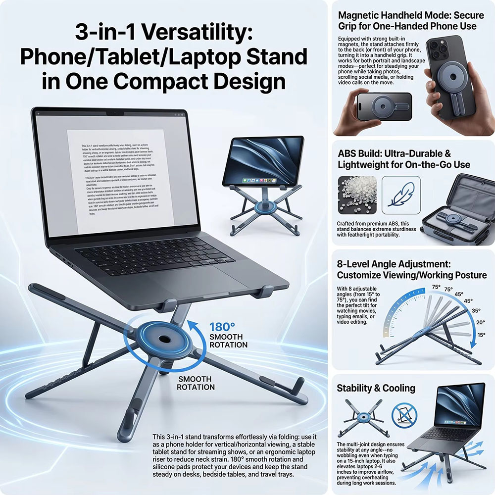 携帯電話用マグネット式ホルダー＆自撮り棒 3-in-1 折り - Photography Basics のレビューと価格