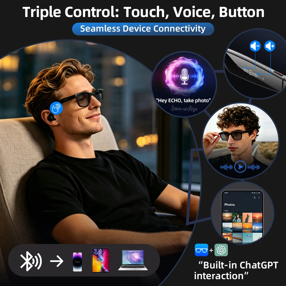 13MP HDカメラ搭載スマートグラス AI翻訳機能付き 手 - Photography Translate のレビューと価格