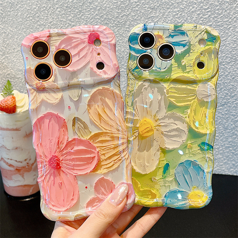 ファッションオイルペイント花柄ウェーブフォンケース iPho - Photography Hobby のレビューと価格